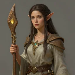 A matte painting of a beautiful Wood elf Druid woman , trending on art station