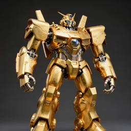 golden statue of a bulky mech