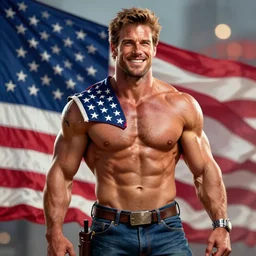 muscled Beto O'Rourke grinning as a ruggedly handsome hero wilding an American flag, intricate, elegant, highly detailed, centered, artstation, concept art, smooth, sharp focus, illustration, bokeh art by artgerm and donato giancola and Joseph Christian Leyendecker, WLOP