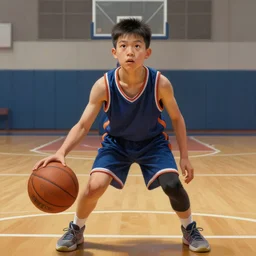 portrait of a boy at a basketball court playing basketball wearing a basketball uniform in a basketball court, intense emotion, detailed surroundings, intricate, elegant, highly detailed, centered, digital painting, artstation, concept art, smooth, sharp focus, illustration, by Peter Mohrbacher, WLOP