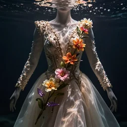 one vesture underwater together with some flowers, by moebius