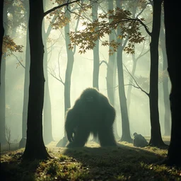 ominous fuzzy shadow creature in a maple tree forest, yeast extract tubes scattered around, uncanny, vhs, creepypasta, octane render, ray - tracing, godrays, 6 k