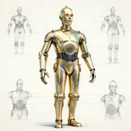 technical blueprint of C3PO, Digital art