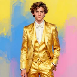 +very detailed+masterpiece+digital+Timothee Chalamet+golden suit+featured in artstation+digitally painted by WLOP+yellow+blue+pink-H 900
