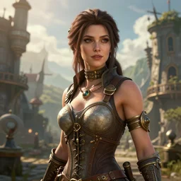 fantasy woman in steampunk town, details face, detailed body, realistic body structure, unreal engine, by popular digital artist, digital, artstation, detailed body, heavenly atmosphere, digital art, overdetailed art, trending on artstation, cgstudio, the most beautiful image ever created, dramatic, award winning artwork, beautiful scenery
