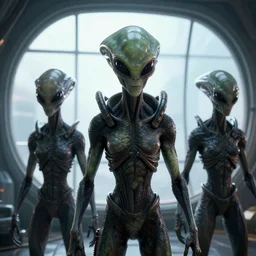 aliens brainsuckers warriors near the giant window inside ufo, masterpiece. rendered in blender, ultra realistic, smooth shading, ultra detailed, high resolution, cinematic, unreal 6, perfect face, fine details, studio lighting, subtle shadows, art by katsuya terada, photorealism, hyper realism, octane render, hyper detailed, canon eos r 3, f / 1. 4, iso 2 0 0, 1 / 1 6 0 s, medium shot, 8 k, raw, unedited, in - frame,