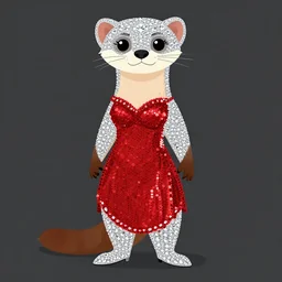 detailed flat 2 d : female marten character : wearing diamonds : wearing red showgirl sequins dress : head legs silver shoes : lorax movie : artstation