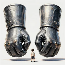 a tiny kid with two huge powerful fist gauntlets, smooth, intricate, elegant, digital painting, artstation, concept art, sharp focus, illustration, art by koyoharu gotouge,