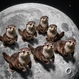 a group of otters jumping on the moon, matte painting, concept art, detailed, 4k