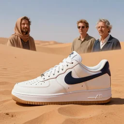 a beautiful matte painting of nike air force 1 shoe in desert of morocco, simon stalenhag and jakub rozalski and alan bean, trending on artstation, realistic rendering