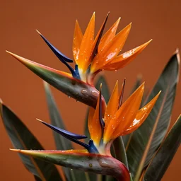 gooey intricate ornate Birds of Paradise flowers dali robert steven connett dramatic orange light 8k low angle shallow depth of field