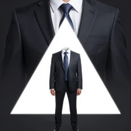 a triangle, wearing a business suit