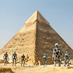 alien robots building pyramids, artstation, an epic fantasy, cinematic, hyper realistic, photographic, sharp focus, by greg rutkowski and artgerm