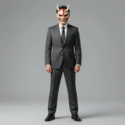character art of a man in a suit wearing an oni mask. full body, concept art, artstation