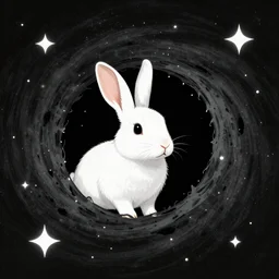 A rabbit protruded halfway out of a spiral black hole of stars and looked ahead-H 768