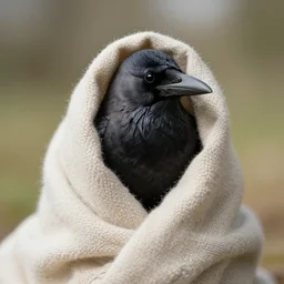 crow wrapped in a blanket, 3 3 mm photo