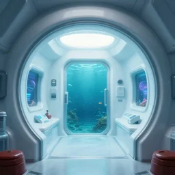 cyberpunk cryo chamber at the bottom of the sea by guillermo del toro and alphonse mucha and arcane, lab environment background, art nouveau, science fiction, ultra wide angle, wet, rich colors