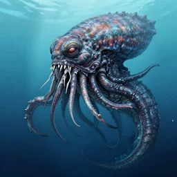 side portrait of a underwater humanoid kraken, intense, an ultrafine hyperdetailed illustration by kim jung gi, irakli nadar, sharp focus, bright colors, destiny, fantasy, d & d, deep sea monster, night, unreal engine 5, global illumination, radiant light