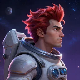 league of legends portrait, concept art of man in cosmos in space suit by charles liu, don bluth, tanidareal, styled hair, profile picture, fantasy style, perfect angle, soft lighting, vibrant color scheme, ultra detailed, volumetric lighting, commission art, 8 k wallpaper