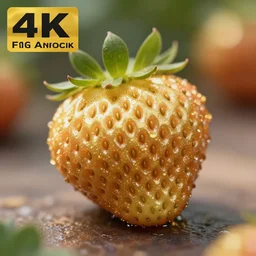 high quality presentation photo of a golden strawberry, photography 4k, f1.8 anamorphic, bokeh, 4k, Canon, Nikon