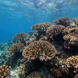 beautiful corals and fish under the surface of the water, underwater photography with light scattering and water refractions, smooth