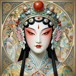 portrait of a cyberpunk machine, machine face, upper half portrait, decorated with chinese opera motifs, asian, fine china, traditional chinese art, intricate, elegant, highly detailed, symmetry, digital painting, artstation, concept art, smooth, sharp focus, illustration, art by artgerm and greg rutkowski and alphonse mucha, 8 k