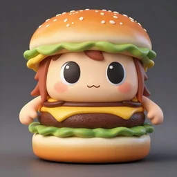 antropomorphic burger waifu vinyl figurine, with anime eyes, arms, and legs