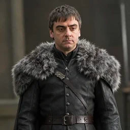 cinematic still of rowan atkinson in game of thrones
