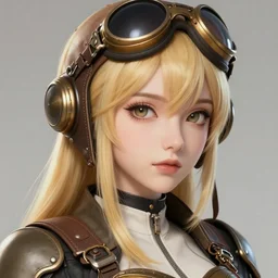 character concept art of a steampunk woman bomber pilot | | blonde, anime, close up, cute - fine - face, pretty face, realistic shaded perfect face, fine details by hyeyoung kim, stanley artgerm lau, wlop, rossdraws, james jean, andrei riabovitchev, marc simonetti, and sakimichan, trending on artstation