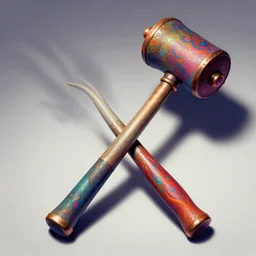 A psychedelic painted bronze mallet that can discharge shadows , vibrant color scheme, highly detailed, in the style of romanticism, cinematic, artstation, Moebius, Greg rutkowski