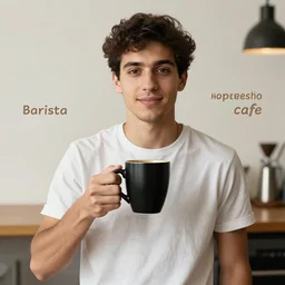 portrait of a ( ( ( una taza grande y negra ) ) ), ( ( guapo joven moreno espanol barista cafe ) ), nubes y magia, el sol, concept character, by greg rutowski and tezuka and oi and mucha and bierstadt and remington, trending on artstation