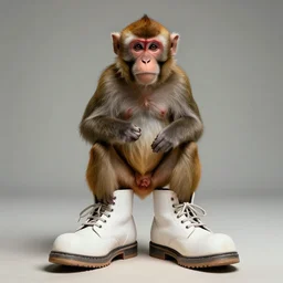 dslr photography of a monkey wearing oversized bowling shoes, nature photography, cinematic, studio portrait