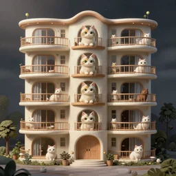crazy cat apartments, extremely detailed, sharp focus, wide view, full body shot, smooth, digital illustration, by james jean, mcbess