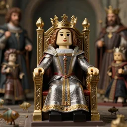 medieval portrait of a tin toy person named lady jane grey wearing a crown and sitting on a throne, nicoletta ceccoli, mark ryden, lostfish, hyung tae, frank frazetta, depth of field, detailed and intricate environment, 8 k resolution, hyperrealistic, octane render