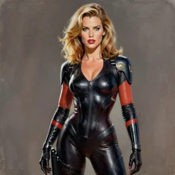 A painting of Lindsay Wagner as the Bionic Woman by Boris Vallejo, beautiful and Clothed, Artstation