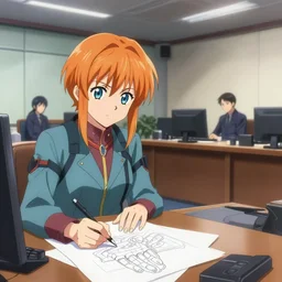 mokoto kusanagi from ghost in the shell in a briefing room with batou, digital hand drawing and coloring, anime style