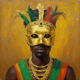 Burkina Faso masquerade, painting by Toni Toscani, oil on canvas