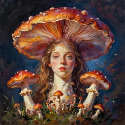 portrait of psychedelic mushrooms dream, no fears, okay one fear, by dave mckean