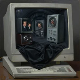 computer terminal. vantablack cloth technology, night, vintage shapes, retro technology, dariusz zawadzki, tim hildebrandt, wayne barlow, bruce pennington, larry elmore, oil on canvas, deep depth field, masterpiece, cinematic composition. dramatic zoom, hyperdetailed, hd, hdr