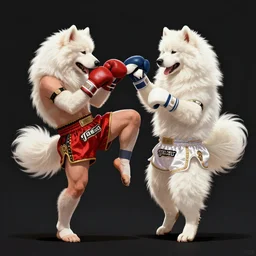 samoyed dog as a kickboxing fighter doing Wai Kru Ram Muay, concept art