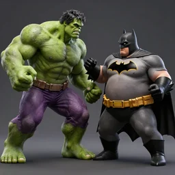 skinny hulk fight with fat batman, realism. octane rendering