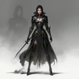 dark fantasy female warlock, fullbody view, wide angle view, highly detailed, qichao wang, artgerm, cushart krenz, zeronis, trending on artstation, soft light, sharp edges, illustration, character design, concept art