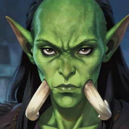 a female orc with large tusks and green - hued skin | | very anime, fine - face, pretty face, realistic shaded perfect face, fine details. anime. realistic shaded lighting poster by ilya kuvshinov katsuhiro otomo ghost - in - the - shell, greg rutkowski, magali villeneuve, artgerm, jeremy lipkin and michael garmash and rob rey
