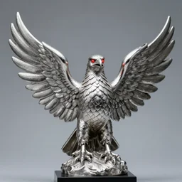 silver eagle statue with glowing red eyes