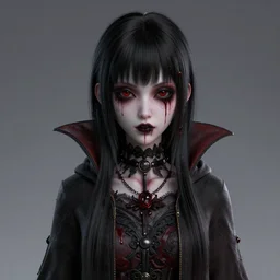 girl, hiroyuki takahashi style, dark palette, horror style, vampire style, 3 d perfect render style, 3 d perfect render style