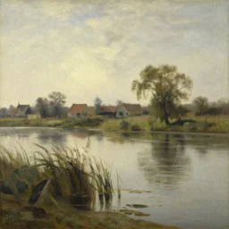 texel with the waddenzee in the background, the netherlands in the style of hudson river school of art, oil on canvas
