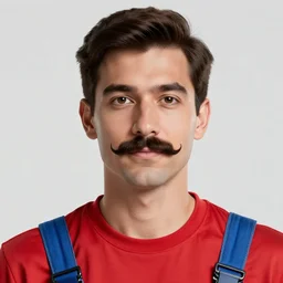 highly detailed vfx portrait of a man with a mustache wearing a red shirt, blue overalls, and a red cap, artstation, art by hirohiko araki and jojo bizarre adventure, digital illustration, ornate details,