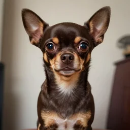 a dark brown chihuahua, hyper detailed, in the style of junji ito!!!!!!, selfie shot straight on angle