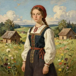 portrait of finnish norway scandinavian attractive 1 8 th century village maiden in the field jodhpurs greg manchess painting by sargent and leyendecker, studio ghibli, fantasy, medium shot, asymmetrical, intricate, elegant, matte painting, illustration, hearthstone, by greg rutkowski, by greg tocchini, by james gilleard, by joe fenton