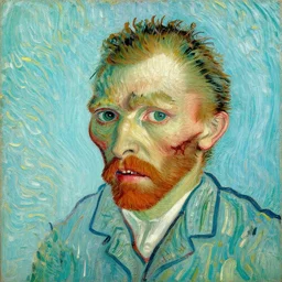 van gogh painting of a man with insects in his eyes, bloody face, ugly teeth